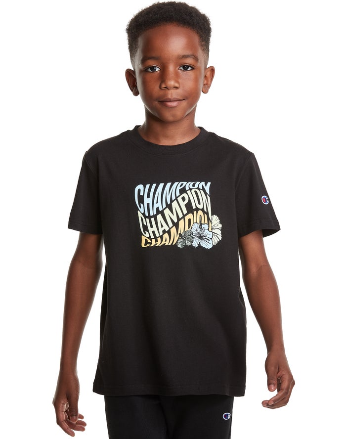 Champion Boys T-Shirt NZ - Classic Summer Wave Black ( 3784-RJIUV )